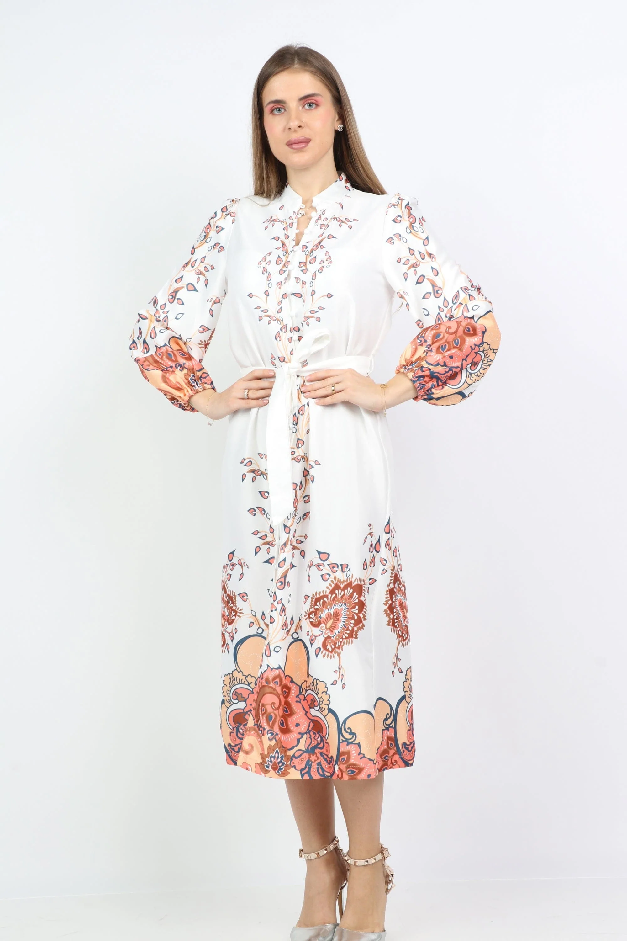 فستان ميدي ناعم بطبعة بأكمام طويلة - Image 6