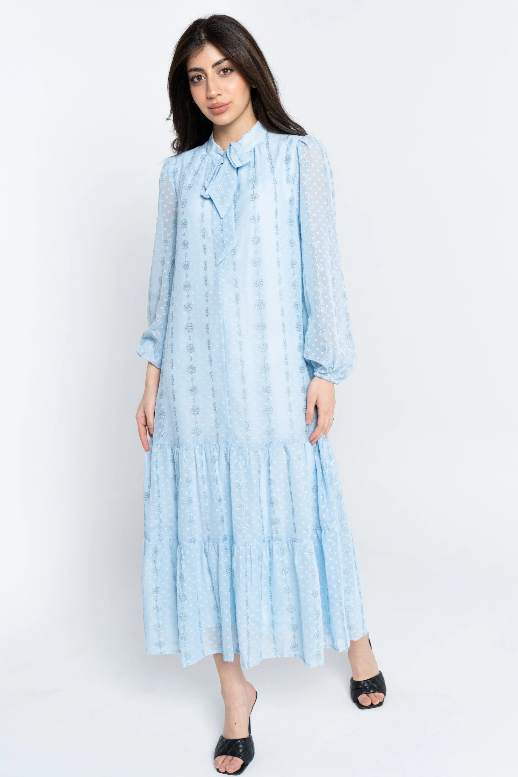 فستان ميدي أكمام طويلة مع ياقة فيونكة - Image 5