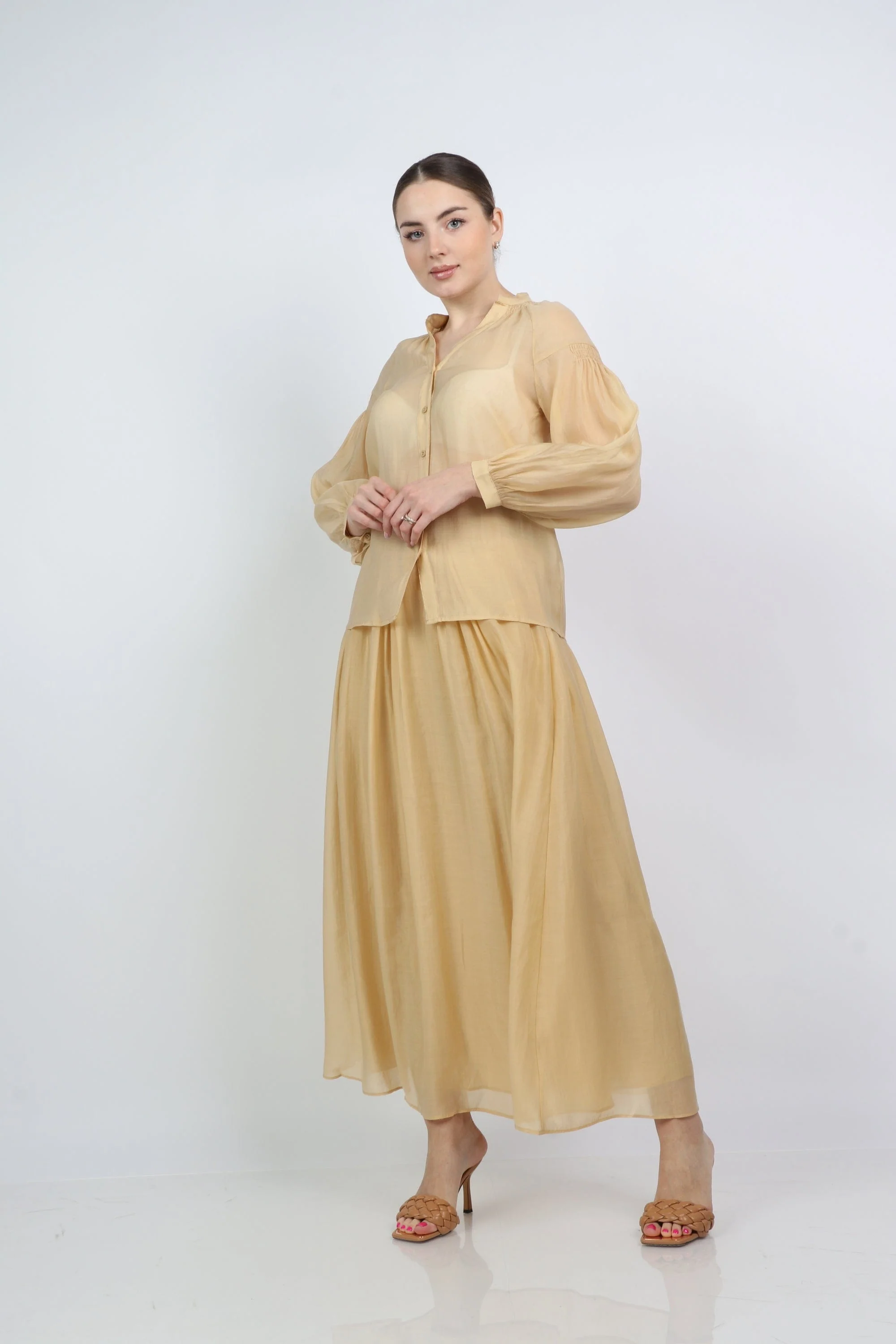 تنورة ميدي كلوش هاي ويست خصر مطاط نسائية - Image 6