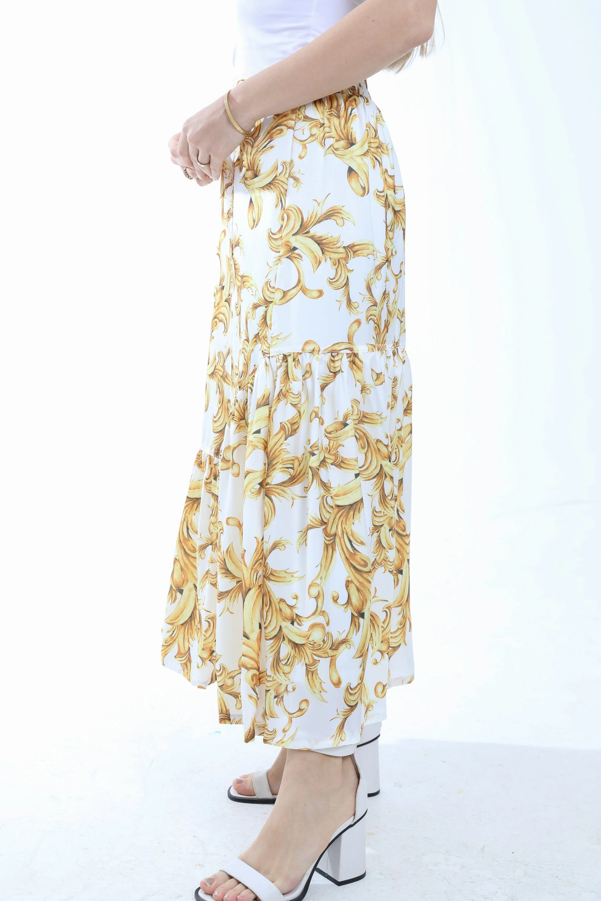 تنورة ميدي منقوشة واسعة من أسفل نسائي - Image 7