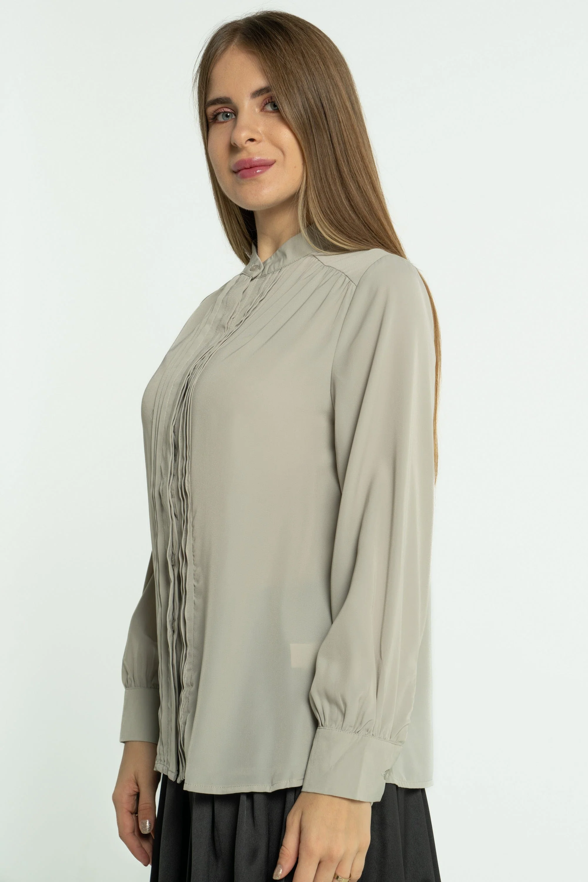 بلوزة سادة بخطوط طويلة بأكمام طويلة نسائي - Image 2