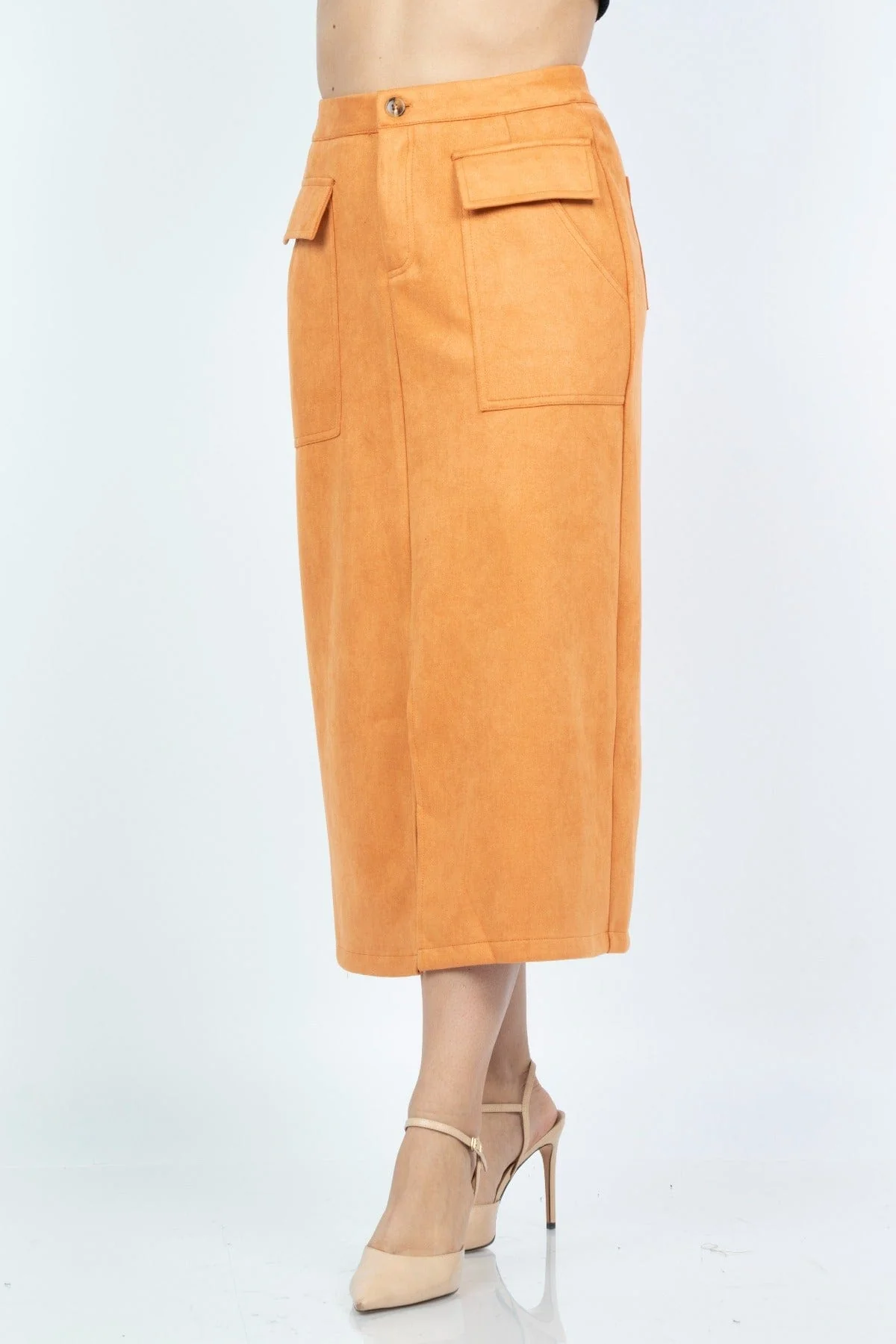 تنورة ميدي سادة بجيوب واسعة وزر غلق - Image 5