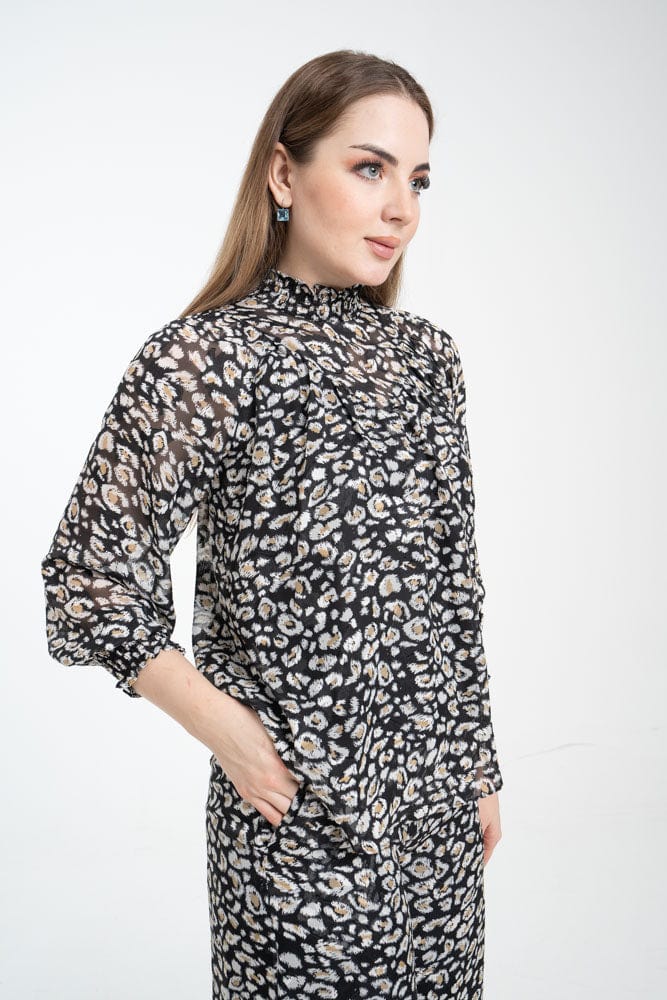 بلوزة نسائية مشجرة برقبة مطاطية - Image 6