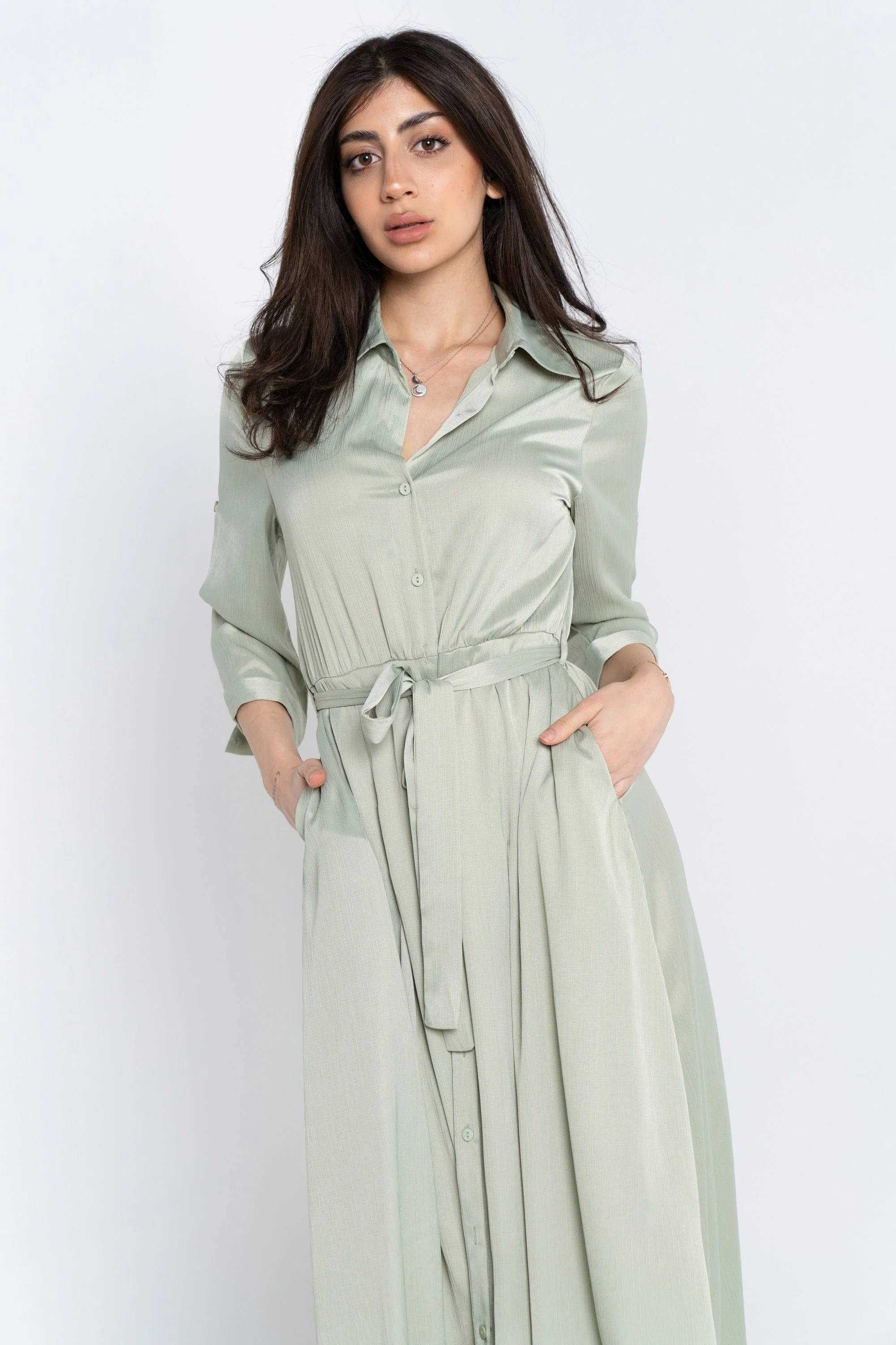 فستان ميدي بحزام 3/4 كم - Image 5
